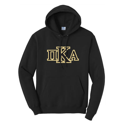 Fraternity Black Hoodie with Black Sewn On Letters