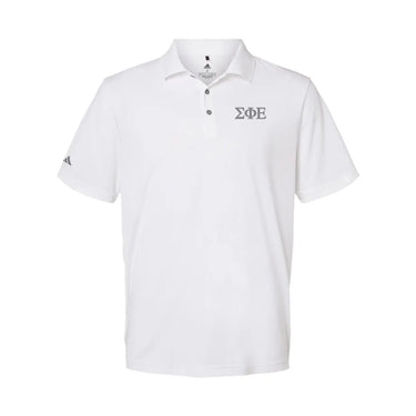 SigEp White Adidas Golf Polo With Greek Letters Sigma Phi Epsilon