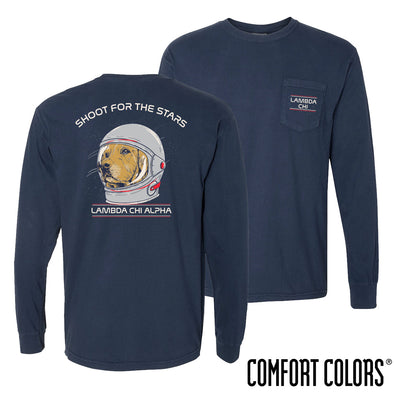 New! Lambda Chi Comfort Colors Astronaut Retriever Long Sleeve Tee