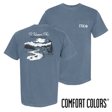 Pi Kapp fraternity t-shirt featuring an outdoor nature scene.