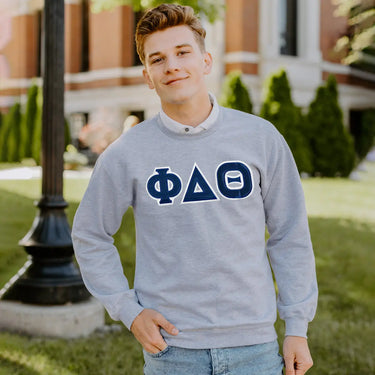Heather Grey Crewneck With Sewn On Letters Campus Classics