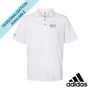 Phi Delt White Adidas Golf Polo With Greek Letters Phi Delta Theta
