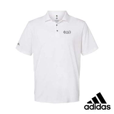 Phi Delt White Adidas Golf Polo With Greek Letters Phi Delta Theta