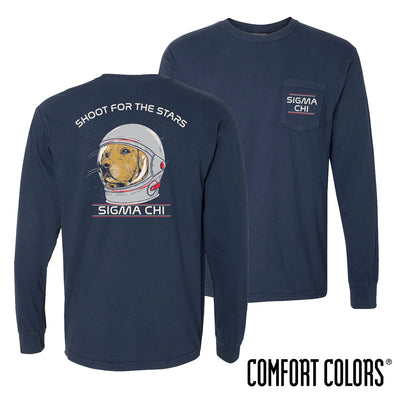 New! Sigma Chi Comfort Colors Astronaut Retriever Long Sleeve Tee