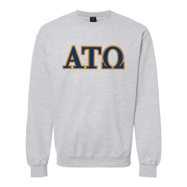 ATO Heather Grey Crewneck With Sewn On Letters Alpha Tau Omega