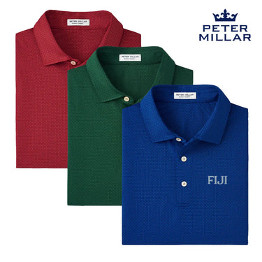 FIJI Peter Millar Tesseract Patterned Polo With Greek Letters Phi Gamma Delta