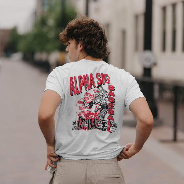 New! Alpha Sig Comfort Colors Throwback Throwers Short Sleeve Tee