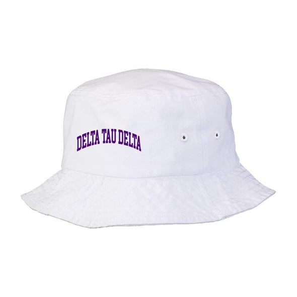 Delt Title White Bucket Hat | Delta Tau Delta | Headwear > Bucket hats