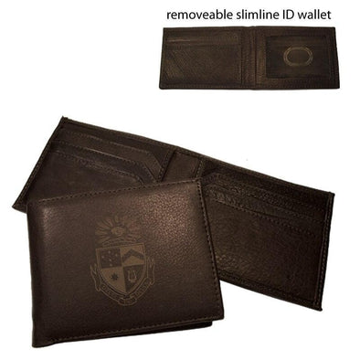 Delt Brown Leather Crest Bi-Fold Wallet | Delta Tau Delta | Bags > Wallets
