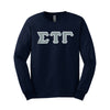 Sig Tau Navy Long Sleeve Tee with Sewn On Letters