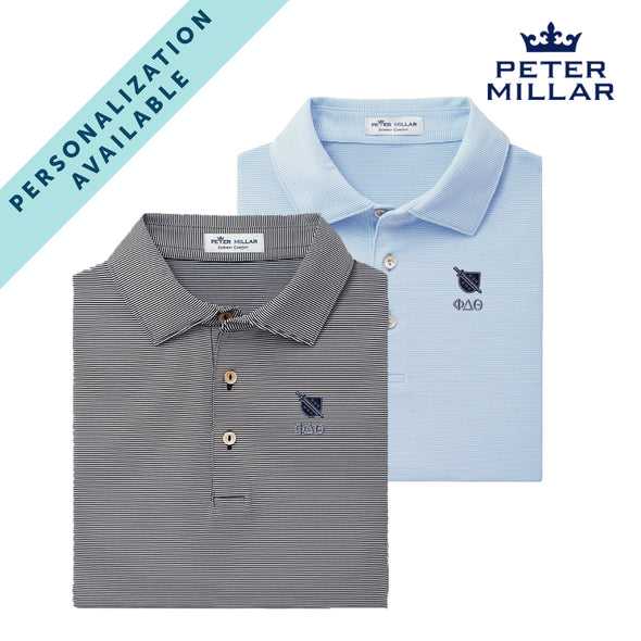 Phi Delt Personalized Peter Millar Jubilee Stripe Stretch Jersey Polo with Crest
