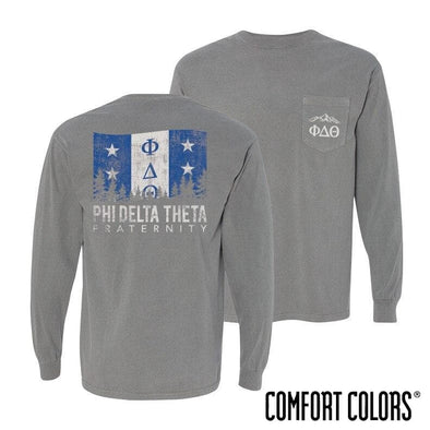 Phi Delt Gray Comfort Colors Flag Long Sleeve Pocket Tee | Phi Delta Theta | Shirts > Long sleeve t-shirts
