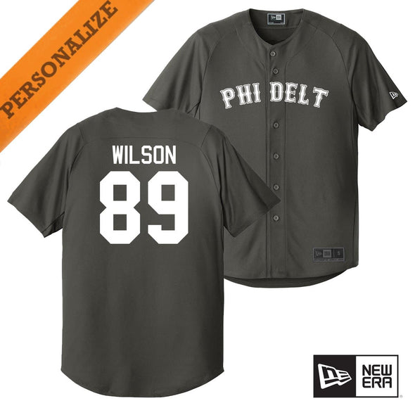 Phi Delt Personalized New Era Graphite Baseball Jersey | Phi Delta Theta | Shirts > Jerseys
