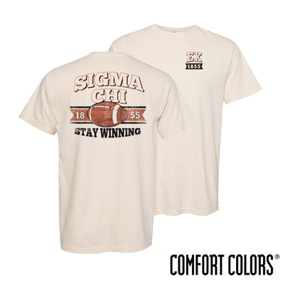 Sigma Chi Comfort Colors Stay Winning Football Short Sleeve Tee
