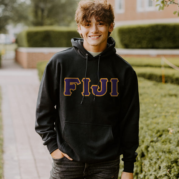 FIJI Black Hoodie with Sewn On Greek Letters