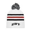ZBT White Hockey Knit Beanie | Zeta Beta Tau | Headwear > Beanies