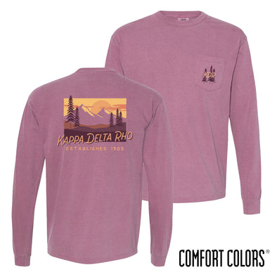 KDR Comfort Colors Berry Mountain Sunset Long Sleeve Pocket Tee