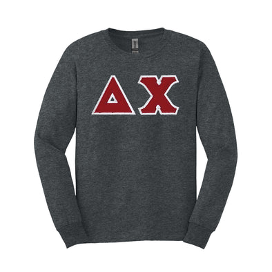 Delta Chi Dark Heather Long Sleeve Tee with Sewn On Letters