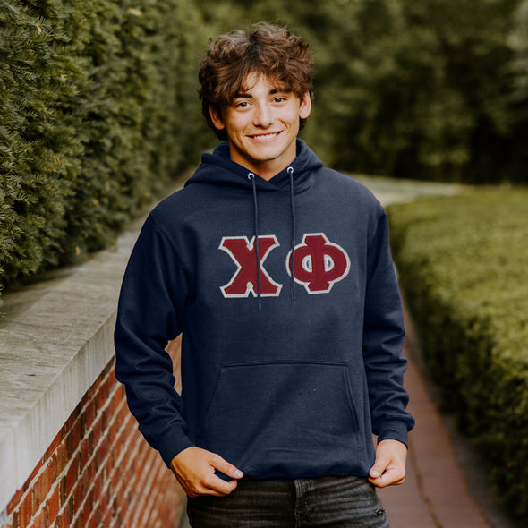 Chi Phi Navy Hoodie with Sewn On Letters