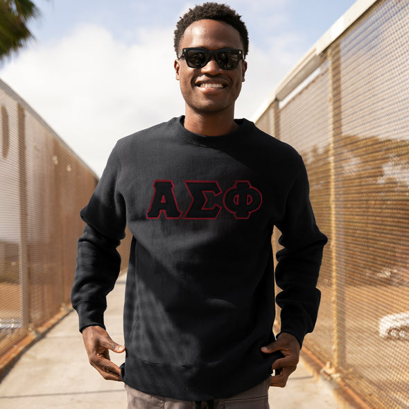 Alpha Sigma Phi Black Crewneck Sweatshirt with Sewn On Letters