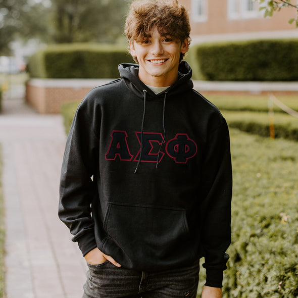 Alpha Sig Black Hoodie with Sewn On Greek Letters