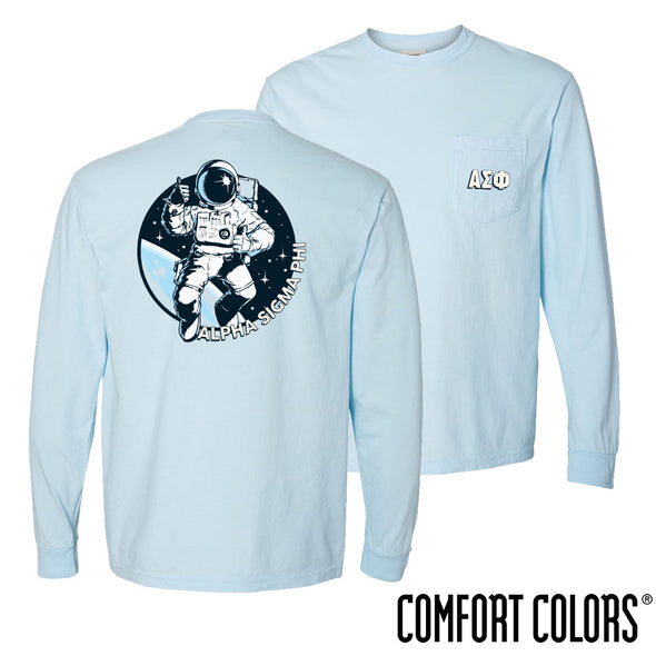 Alpha Sig Comfort Colors Space Age Long Sleeve Pocket Tee