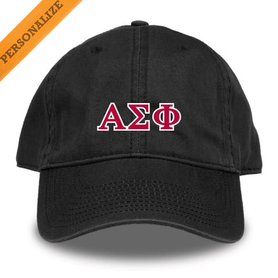 Alpha Sig Personalized Black Hat | Alpha Sigma Phi | Headwear > Billed hats