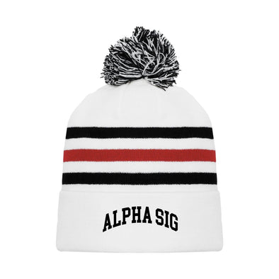 Alpha Sig White Hockey Knit Beanie | Alpha Sigma Phi | Headwear > Beanies