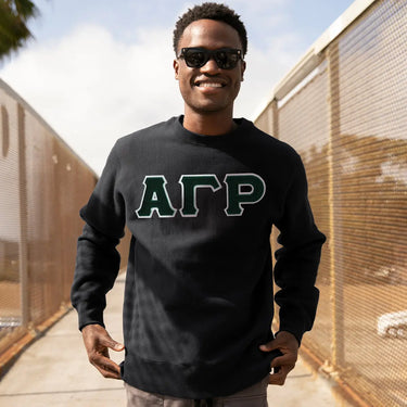 AGR Black Crewneck Sweatshirt with Sewn On Letters Alpha Gamma Rho