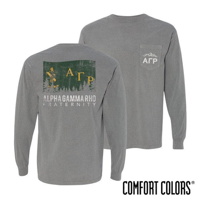AGR Gray Comfort Colors Flag Long Sleeve Pocket Tee | Alpha Gamma Rho | Shirts > Long sleeve t-shirts