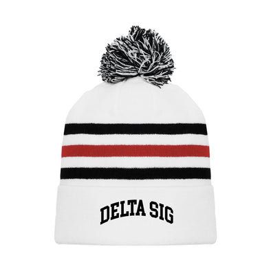 Delta Sig White Hockey Knit Beanie | Delta Sigma Phi | Headwear > Beanies
