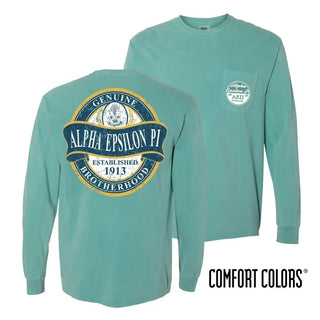 Clearance! Fraternity Faded Green Comfort Colors Long Sleeve Pocket Tee Campus Classics