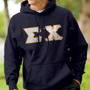 Fraternity Navy Hoodie with Sewn On Letters