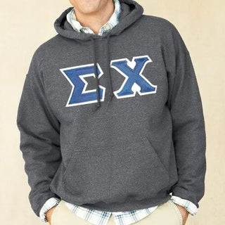 Fraternity Dark Heather Hoodie with Sewn On Letters Campus Classics