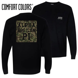 Fraternity Comfort Colors Black Camo Long Sleeve Pocket Tee Campus Classics