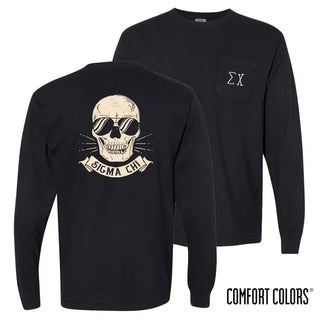 Fraternity Comfort Colors Black Skull Long Sleeve Pocket Tee Campus Classics