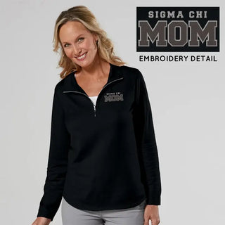 Fraternity Ladies Black 1/4 Mom Pullover Campus Classics