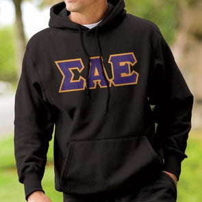 Fraternity Black Hoodie with Sewn On Letters