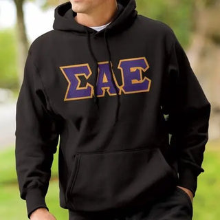 Fraternity Black Hoodie with Sewn On Letters Campus Classics