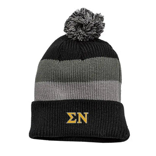 Fraternity Striped Knit Beanie with Removable Pom Campus Classics