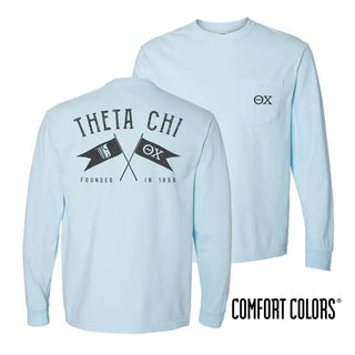 Clearance! Fraternity Light Blue Comfort Colors Long Sleeve Pocket Tee Campus Classics