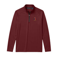 Maroon Cutter + Buck Adapt quarter zip pullover with embroidered crest on the left chest, stand-up collar, and black zipper detailing.