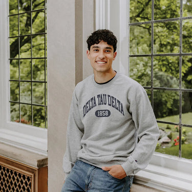 Delta Tau Delta gray fraternity Champion Collegiate Crewneck