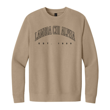 Neutral tan crewneck with fraternity design
