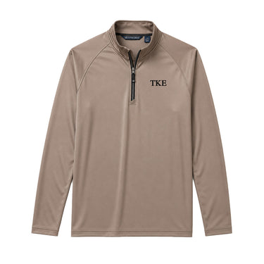 Mushroom Cutter & Buck Adapt quarter-zip pullover with black embroidered Tau Kappa Epsilon Greek letters on the left chest.