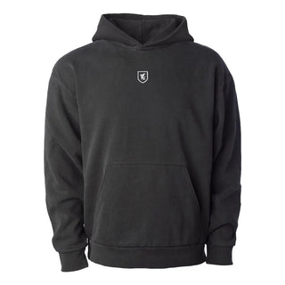 Black heavyweight hoodie with Beta symbol embroidered in white on the center chest.