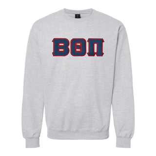 Beta Heather Grey Crewneck With Sewn On Letters Beta Theta Pi