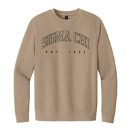 Neutral tan crewneck with fraternity design