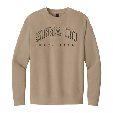 Neutral tan crewneck with fraternity design