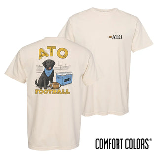 ATO fraternity t-shirt featuring a black lab in a football stadium